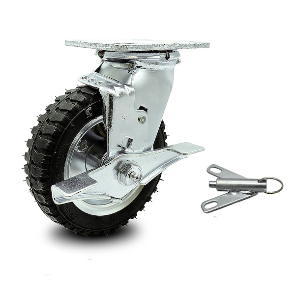 6 Inch Black Pneumatic Wheel Swivel Caster with Brake and Bolt Swivel Lock SCC